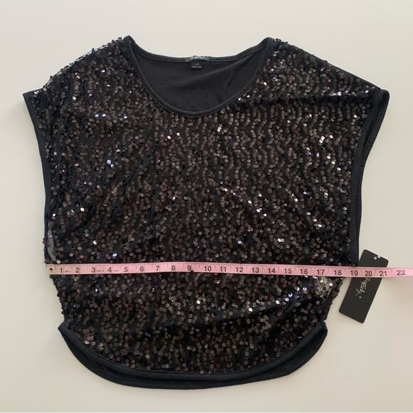 Rhapsody Sheer Black Sequin Short Cap Sleeve Blouse Shirt Large - Picture 4 of 7
